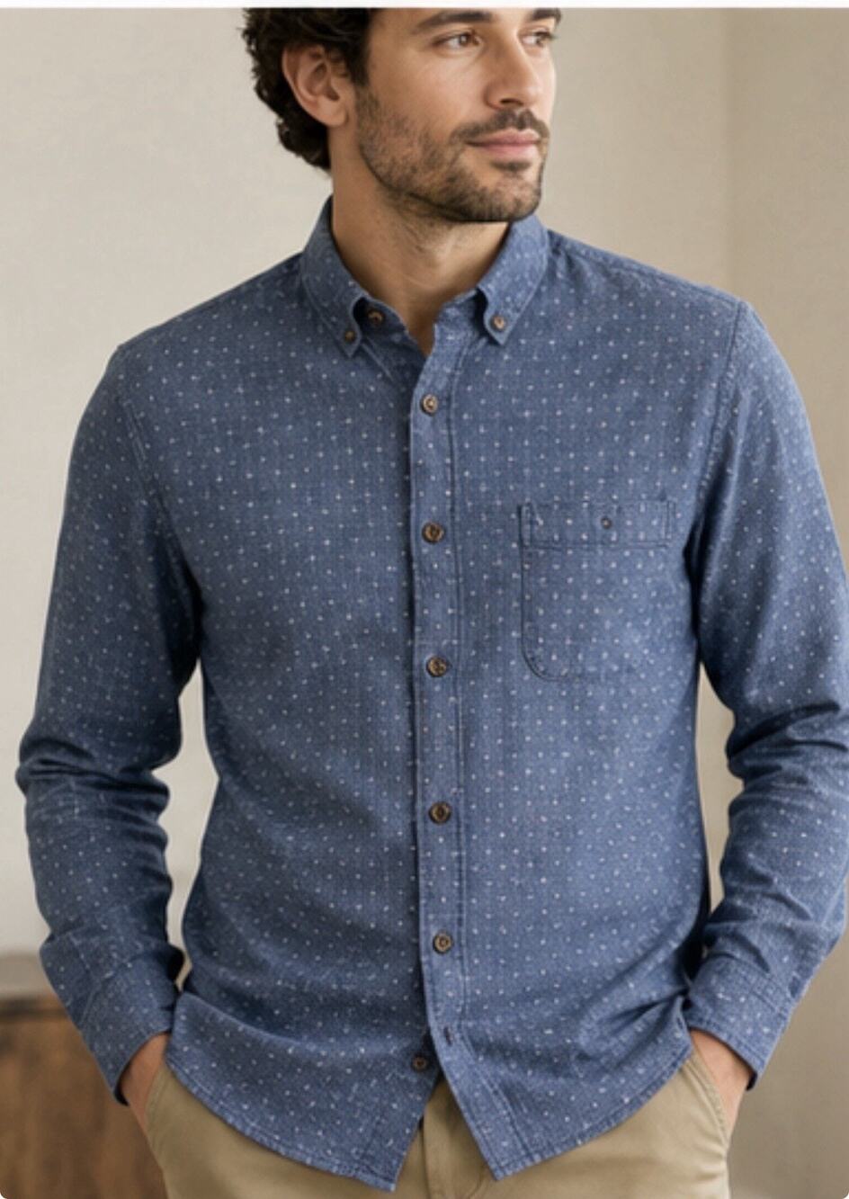 Taylor Stitch Mens 40 Medium Blue Pattern Long Sleeve Button Down Shirt